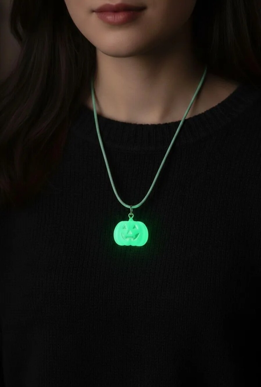 Spooky Cute Halloween Jack-o'-Lantern Pumpkin Pendant Cord Necklace